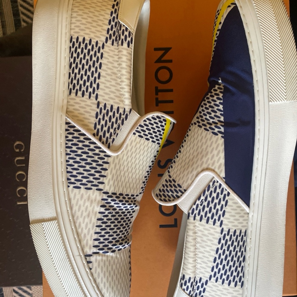 Louis Vuitton Blue and White Loafers Slip-Ons